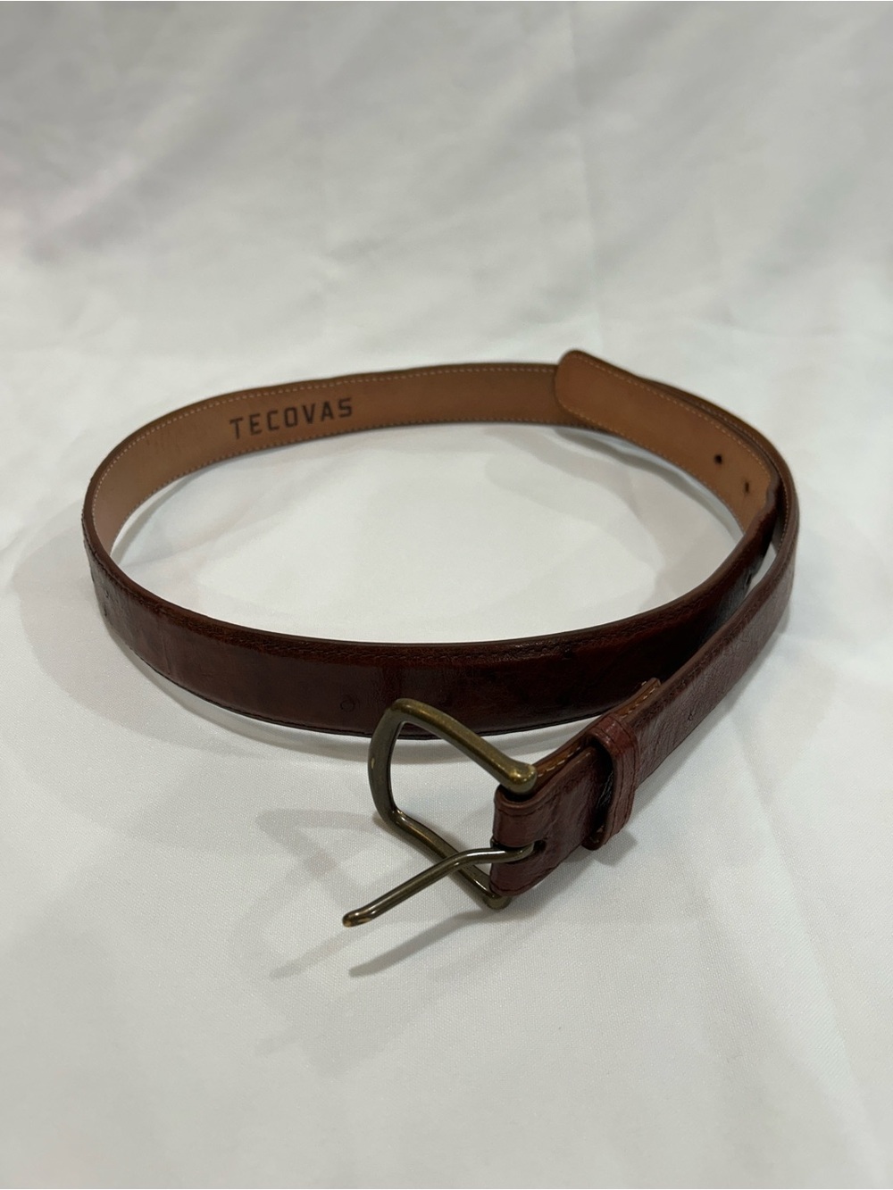 Tecovas Chestnut Brown Leather Belt with Brass-Tone Buckle